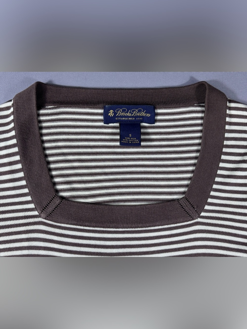 Brooks Brothers Silk Cotton Square Neck Striped Sweater Women’s S Brown Ivory